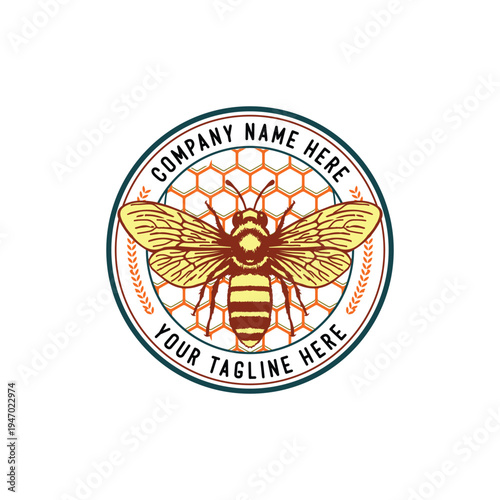 Vintage Honey Bee Badge Logo Vector Illustration