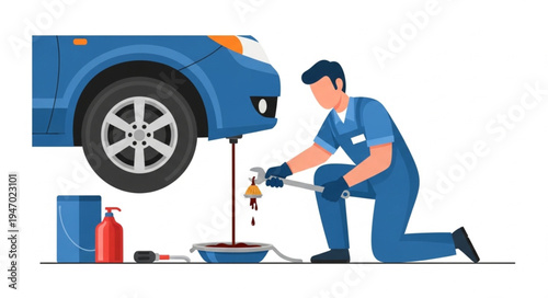 Mechanic changing car oil.