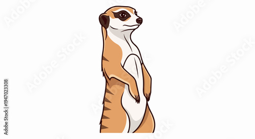 Cartoon meerkat standing alertly on hind legs, alert, watchful, and curious