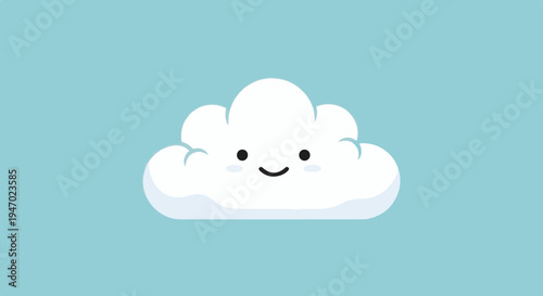 A smiling cartoon cloud with blush marks against a light blue sky background