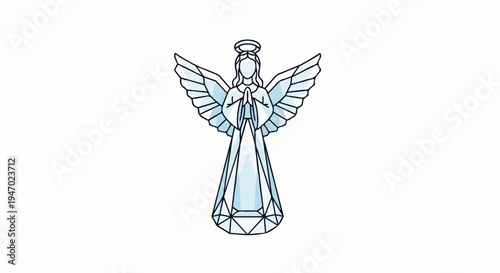 Crystal angel with wings and halo in prayer pose