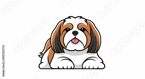 Cute cartoon dog with brown and black fur, white face, and pink tongue