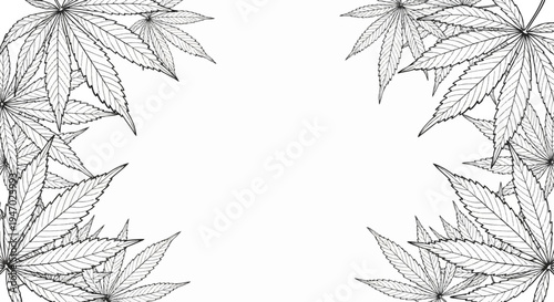 Decorative border of hand-drawn cannabis leaves in a sketch style