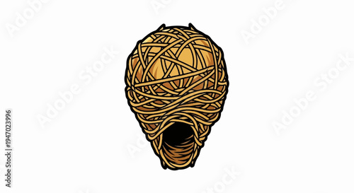 Entangled pasta sphere with dark opening