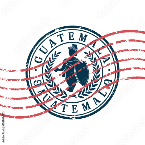 Vintage style postage stamp depicting the national emblem of guatemala
