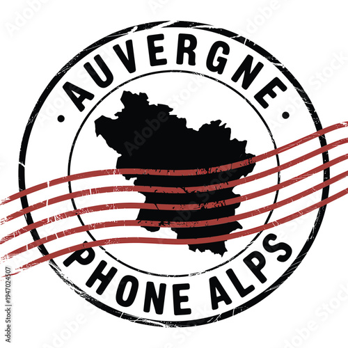 Auvergne Rh ne Alpes region depicted within a circular distressed stamp design