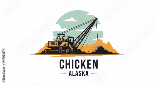 An excavator works on a pile of dirt under a cloudy sky