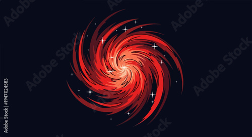 A vibrant, pixelated vortex of fiery red and orange hues swirls against a dark, starry expanse