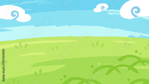 絵の具で描いたような和風な雰囲気のある草原と空の背景イラスト_16:9