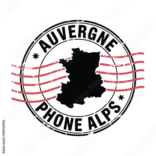 Auvergne rh ne alpes region of france with a postal stamp design