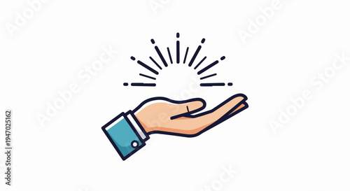 Open hand, supporting a rising sun symbol