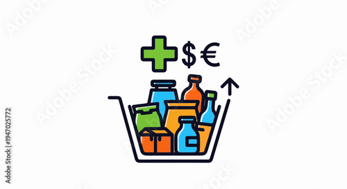 Shopping cart filled with goods, indicating cost increase