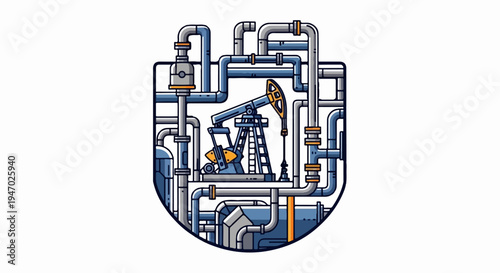 Industrial oil extraction pump complex with intricate piping system