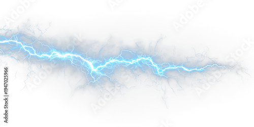 Bright Blue Electrical Lightning Bolt Isolated on Transparent Background. PNG
