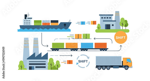 Global Supply Chain Logistics & Multimodal Freight Transportation Network Illustration
