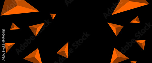 Abstract 3D Orange Low Poly Triangles and Pyramids Floating on Black Background, Geometric Lowpoly Vector Illustration for Modern Graphic Design and Tech Web Banner