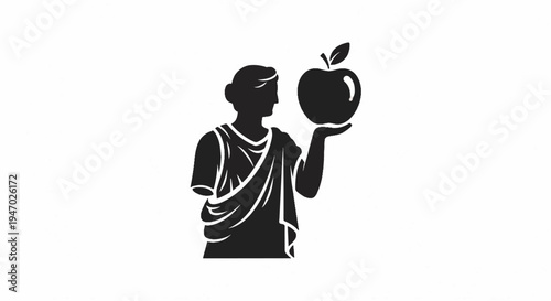 Silhouette of a classical figure holding a stylized apple