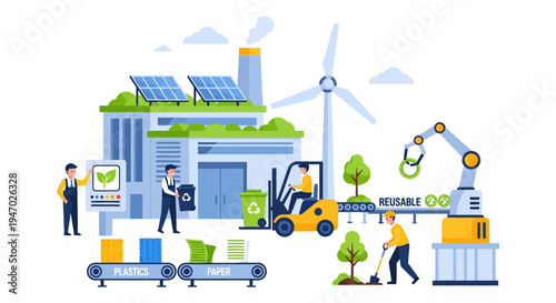 Sustainable Manufacturing and Recycling Process in a Green Factory with Renewable Energy