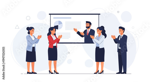 Business team applauding a presenter during a meeting or presentation