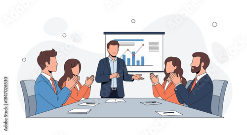 Business team applauding speaker during presentation in office meeting room