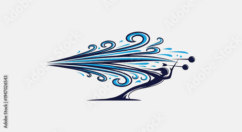 Stylized silhouette blowing blue watery swirls and streams