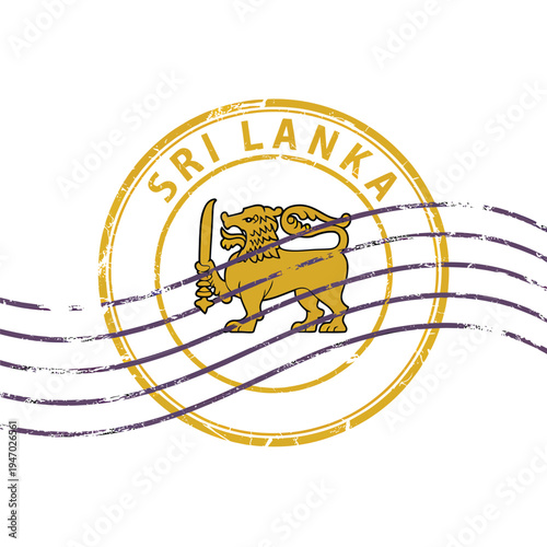 Sri lanka travel stamp with national animal and text overlay