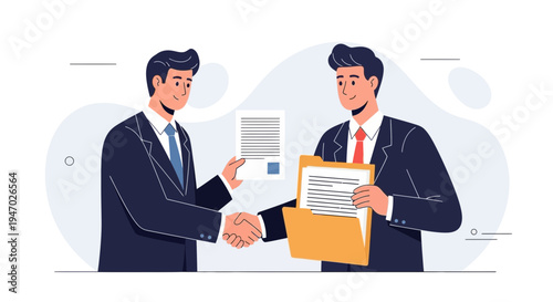 Businessmen shaking hands over contract, partnership agreement, successful deal illustration