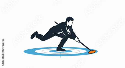 Silhouette of a person playing curling on a target
