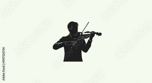 Silhouette of a person playing a violin with bow
