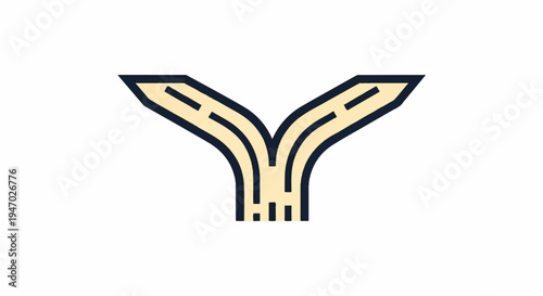 Stylized split road or path symbol, abstract representation of a fork