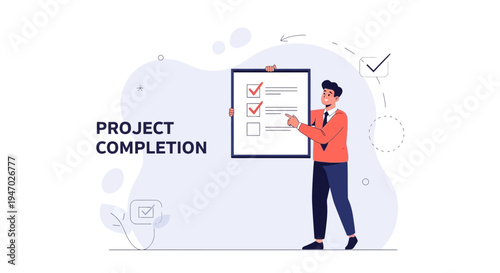 Businessman checking off tasks on a project completion checklist, successful project management concept