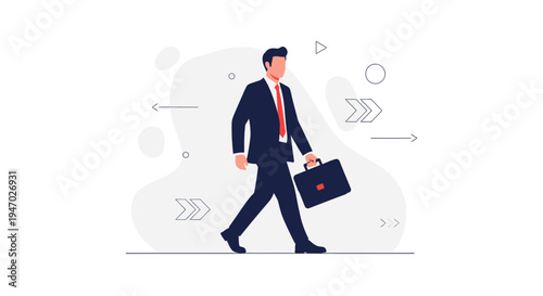 Businessman walking with briefcase, modern flat design, business concept