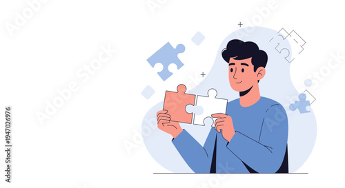 Man holding puzzle pieces, symbolizing problem solving and connection