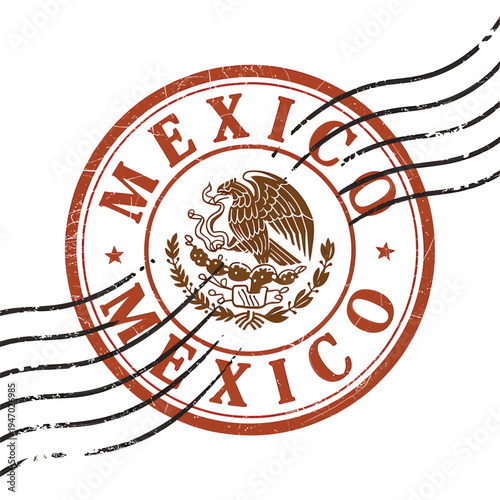 A distressed circular stamp depicting the national emblem of mexico