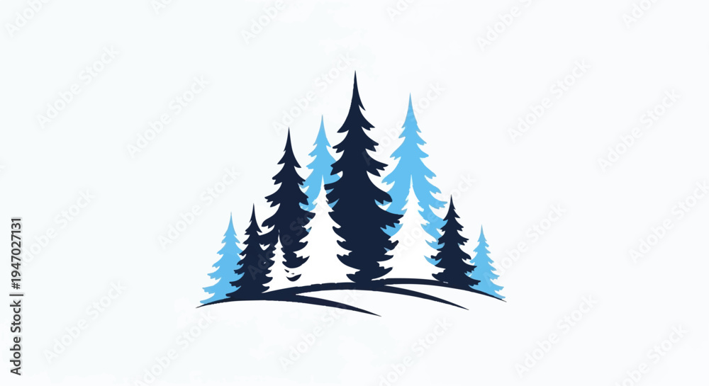 Obraz premium Silhouette of pine trees in alternating dark and light blue against a white background