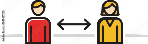 Two stylized figures with an arrow indicating distance between them