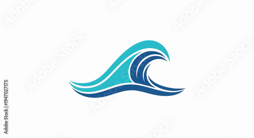 Stylized wave in blues and aquas, with a cresting curl