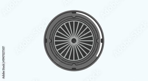 Stylized illustration of a circular manhole cover with radiating lines