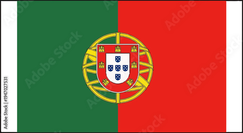 Vertical bicolor flag, green and red, with coat of arms in center