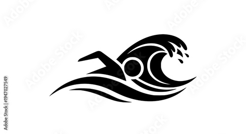 Silhouette of a swimmer in a wave, symbolizing determination and the pursuit of athletic excellence in aquatic sports
