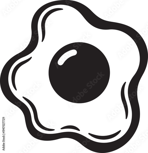Simple black and white illustration of a fried egg perfect for breakfast themes.