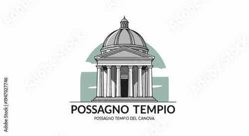 Stylized illustration of a grand domed neoclassical temple with columns and text