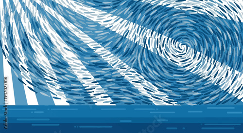 Swirling school of fish in the ocean under light rays