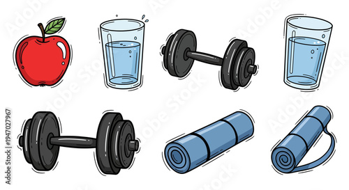 Fitness equipment and healthy snacks arranged on a clean surface