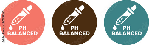 pH Balanced Cosmetic Label Badge Set with Dropper Pipette Icon, Skincare Product Packaging Stickers Vector Illustration Collection