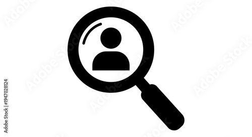 A magnifying glass zooms in on a person icon for inspection purposes.