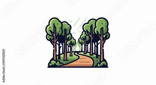 Stylized illustration of a winding forest path lined with trees