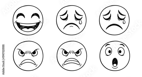 Various Emotions Depicted in Facial Expressions in a Whimsical Digital Illustration