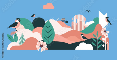 Abstract pixel art depicting a coastal landscape with clouds and waves