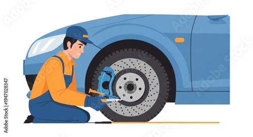 Mechanic changing car tire.